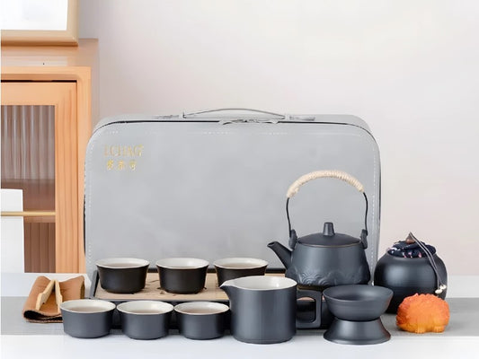 Japanese & Chinese Tea Set, Adults' Portable Gongfu Tea Set with tea pet with Porcelain Teapot, 8oz teapot,14-Piece 茶具  for Home/Outdoor/Office